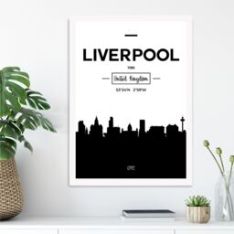 ARTZE Liverpool Black & White City Skyline Framed Print SIZE: A2 with White Frame - Size: A4 - thumbnail 2