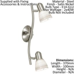 Loops Wall Light Colour Satin Nickel Shade White Glass Wiping Technique Bulb E14 2x40W in Metallics - thumbnail 2