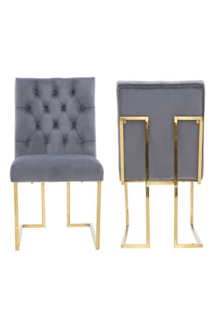 Life Interiors Set of 2 Siena Luxury Tufted Velvet Dining Chairs with Gold Frame in Grey - image 1