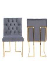 Life Interiors Set of 2 Siena Luxury Tufted Velvet Dining Chairs with Gold Frame in Grey