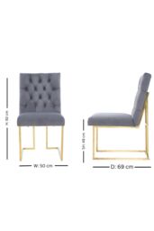 Life Interiors Set of 2 Siena Luxury Tufted Velvet Dining Chairs with Gold Frame in Grey - thumbnail 6