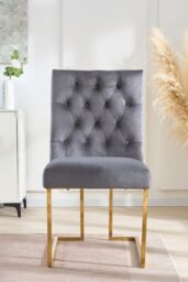 Life Interiors Set of 2 Siena Luxury Tufted Velvet Dining Chairs with Gold Frame in Grey - thumbnail 2
