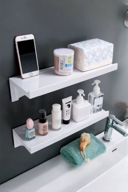 Living and Home Self-Adhesive Shelf Wall-mount Waterproof Shower Rack with Fixing Groove for Bathroom in White - image 1