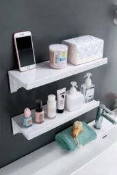 Living and Home Self-Adhesive Shelf Wall-mount Waterproof Shower Rack with Fixing Groove for Bathroom in White