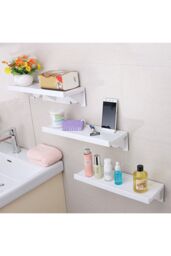 Living and Home Self-Adhesive Shelf Wall-mount Waterproof Shower Rack with Fixing Groove for Bathroom in White - thumbnail 2