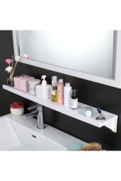 Living and Home Self-Adhesive Shelf Wall-mount Waterproof Shower Rack with Fixing Groove for Bathroom in White - thumbnail 3