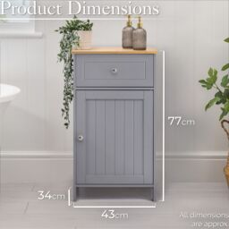 Christow Grey Bathroom Drawer Unit Storage Cupboard Cabinet With Bamboo Top - thumbnail 3