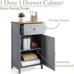 Christow Grey Bathroom Drawer Unit Storage Cupboard Cabinet With Bamboo Top - thumbnail 4