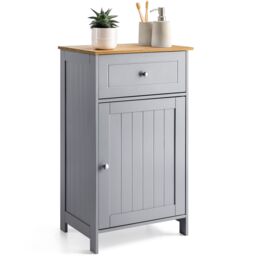 Christow Grey Bathroom Drawer Unit Storage Cupboard Cabinet With Bamboo Top - thumbnail 2