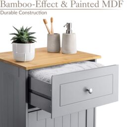 Christow Grey Bathroom Drawer Unit Storage Cupboard Cabinet With Bamboo Top - thumbnail 5