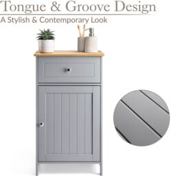 Christow Grey Bathroom Drawer Unit Storage Cupboard Cabinet With Bamboo Top - thumbnail 6