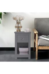 Living and Home One Drawer Small Side Table in Grey - thumbnail 2