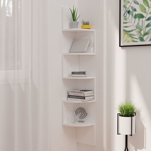 Berkfield Home Wall Corner Shelf High Gloss White 19x19x123 cm Engineered Wood - Size: 19 x 19 x 123 cm - image 1