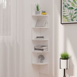 Berkfield Home Wall Corner Shelf High Gloss White 19x19x123 cm Engineered Wood - Size: 19 x 19 x 123 cm - thumbnail 1