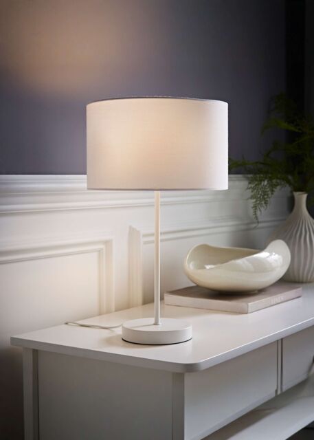 ValueLights Charlie White Metal Single Stem Table Lamp with Fabric Drum Lamp Shade - image 1