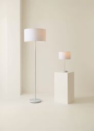 ValueLights Charlie White Metal Single Stem Table Lamp with Fabric Drum Lamp Shade - thumbnail 6