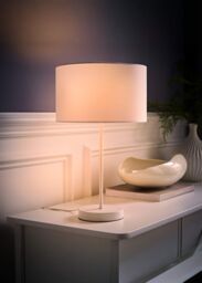 ValueLights Charlie White Metal Single Stem Table Lamp with Fabric Drum Lamp Shade - thumbnail 2