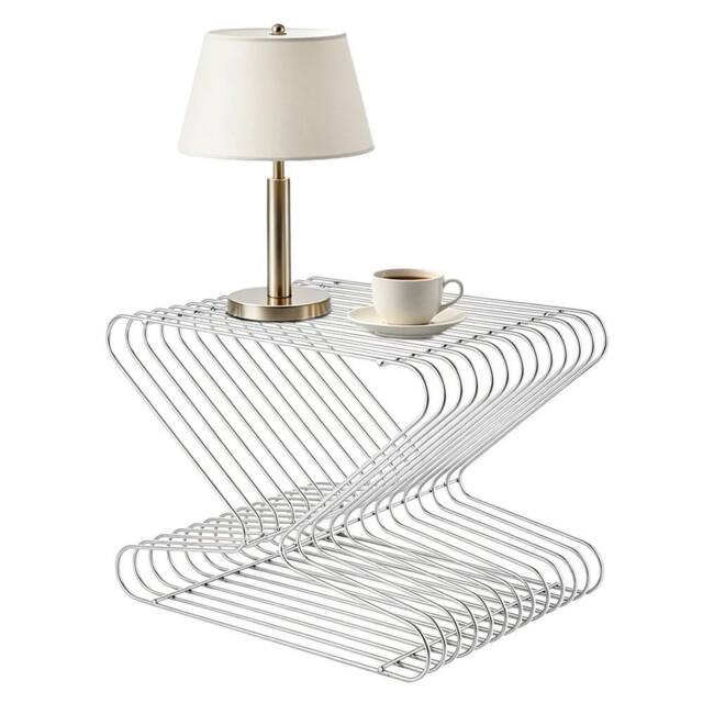 VOGREX Silver 2-Tier Steel End Table Small Indoor Storage Shelf - image 1