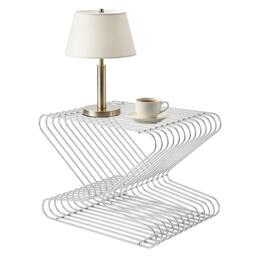 VOGREX Silver 2-Tier Steel End Table Small Indoor Storage Shelf