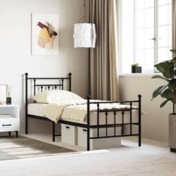 Berkfield Home Metal Bed Frame with Headboard & Footboard Black 75x190 cm Small Single - thumbnail 1