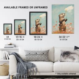 "Artery8 The Otters Gift Artwork Floral Watercolour Crimson & Blue Large Wall Unframed Art Poster Print Thick Paper 18X24 Inch - Size: W18"" x H24""" - thumbnail 3