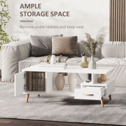 HOMCOM Modern Minimalism Storage Coffee Table Wooden Living Reception Room in White - thumbnail 4