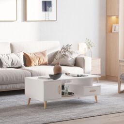 HOMCOM Modern Minimalism Storage Coffee Table Wooden Living Reception Room in White - thumbnail 1