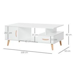 HOMCOM Modern Minimalism Storage Coffee Table Wooden Living Reception Room in White - thumbnail 3