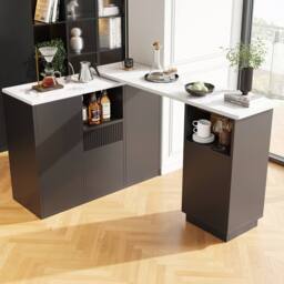 BTM 360° Swivel Bar Table with Marble Top in White - thumbnail 3
