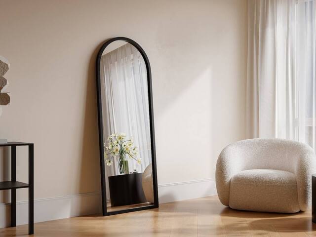Vente-unique Large Arched Paulownia Wood Mirror - L65 X H170 Cm - Black - SHANGI - image 1