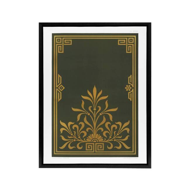 "Artery8 Antique Art Deco Botanical Pattern Audsley Framed Canvas Wall Art in Green - Size: W24"" x H32""" - image 1