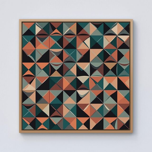 Warren Reed - Designer Geometric Print Pattern Framed Canvas in Light Brown - Size: w40 inch x h40 inch - image 1