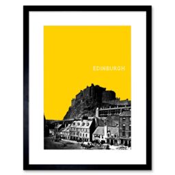 "Artery8 Wall Art Print Grassmarket Edinburgh Scotland Scottish Landmark Yellow Framed Art in Black - Size: W7"" x H9""" - thumbnail 1