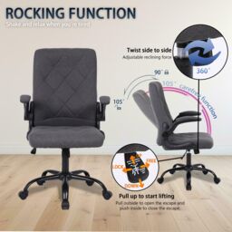 FURNITURE ONE Ergonomic Computer Desk Chair with Flip-Up Armrest, 90-105 Degrees Reclining & 360 Swivel in Grey - Size: 1 Pack - thumbnail 4
