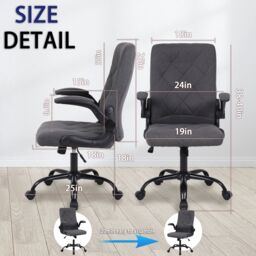 FURNITURE ONE Ergonomic Computer Desk Chair with Flip-Up Armrest, 90-105 Degrees Reclining & 360 Swivel in Grey - Size: 1 Pack - thumbnail 2