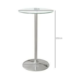 HOMCOM Round Bar Table with Glass Top & Steel Base for Home Bar in Clear - thumbnail 3
