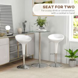 HOMCOM Round Bar Table with Glass Top & Steel Base for Home Bar in Clear - thumbnail 4