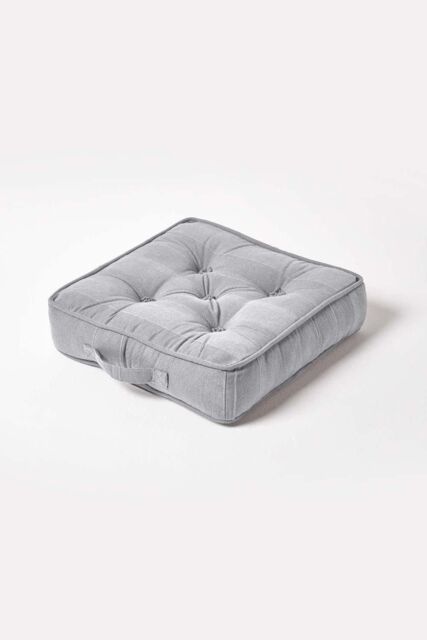 Homescapes Rajput Ribbed Cotton Floor Cushion in Light Grey - Size: 40 cm x 40 cm - image 1