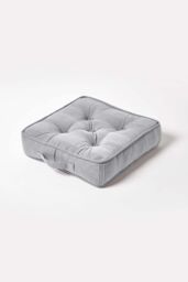 Homescapes Rajput Ribbed Cotton Floor Cushion in Light Grey - Size: 40 cm x 40 cm
