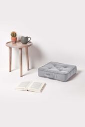 Homescapes Rajput Ribbed Cotton Floor Cushion in Light Grey - Size: 40 cm x 40 cm - thumbnail 2