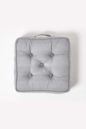 Homescapes Rajput Ribbed Cotton Floor Cushion in Light Grey - Size: 40 cm x 40 cm - thumbnail 3
