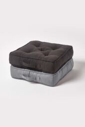 Homescapes Rajput Ribbed Cotton Floor Cushion in Light Grey - Size: 40 cm x 40 cm - thumbnail 6