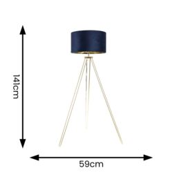 ValueLights Aero Hairpin Gold Tripod Floor Lamp with Velvet & Gold Drum Lamp Shade in Dark Navy - thumbnail 4