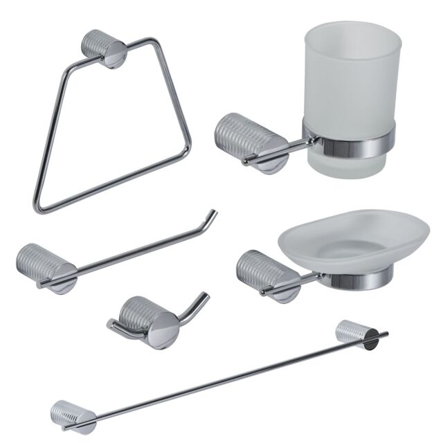 Showerdrape Vitality Chrome Stainless Steel Wall Mounted 6 Piece Bathroom Accessory Set in Metallic Silver - image 1