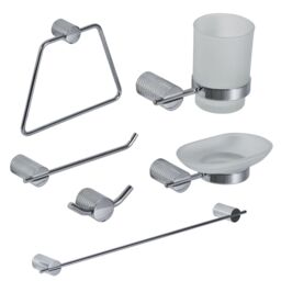 Showerdrape Vitality Chrome Stainless Steel Wall Mounted 6 Piece Bathroom Accessory Set in Metallic Silver