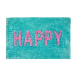 Mooky Mats Happy Slogan Bath Mat Non Slip - Colourful Bathroom Rug in Turquoise