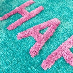 Mooky Mats Happy Slogan Bath Mat Non Slip - Colourful Bathroom Rug in Turquoise - thumbnail 3