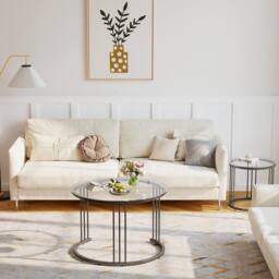 Huhote Round Nesting Coffee Tables Set of 2 Clear Glass Metal Frame in Black - thumbnail 7