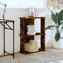 Berkfield Home Bookcase 3-Tier Smoked Oak 60x30x80 cm Engineered Wood in Brown - Size: 60 x 30 x 80 cm - thumbnail 3