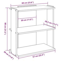 Berkfield Home Bookcase 3-Tier Smoked Oak 60x30x80 cm Engineered Wood in Brown - Size: 60 x 30 x 80 cm - thumbnail 9